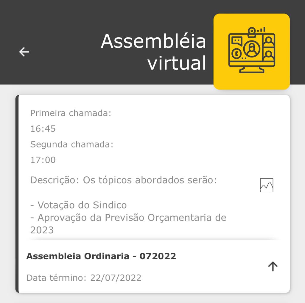 aplicativo que facilita a comunicação. Layout da assembleia virtual no app