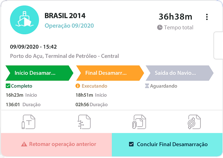 Interface do Icheck4u, exibindo uma operação marítima em curso.